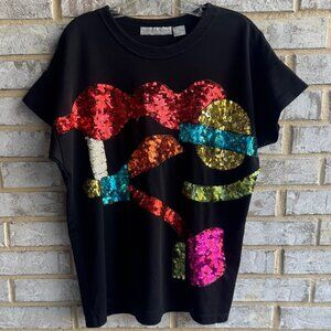 Semplice Sport 100% Cotton Short Sleeve Abstract Sequin Tee Shirt Women's Size M